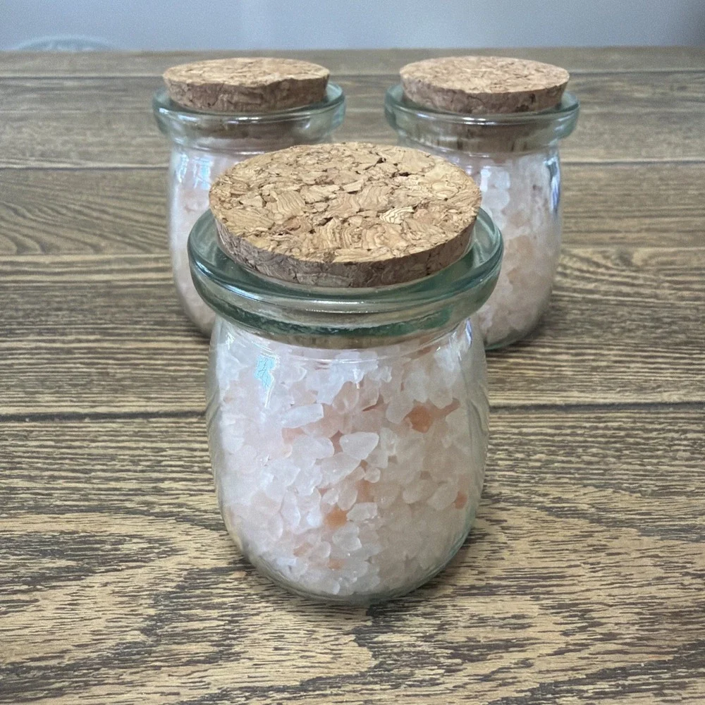 3 Himalayan Pink Bath Salts Set With Glass Bottle & Cork Lid Gift Set Small